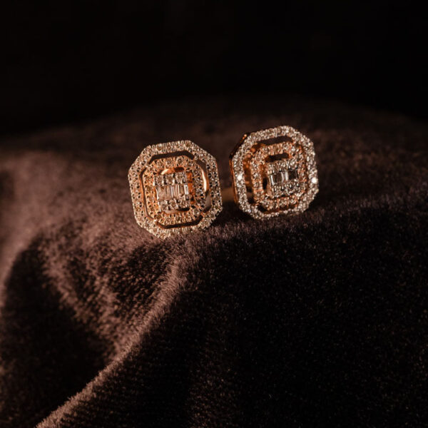 (Diamond) Double Square Halo Earrings
