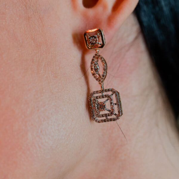 (Diamond) Geometric Halo Drop Earrings