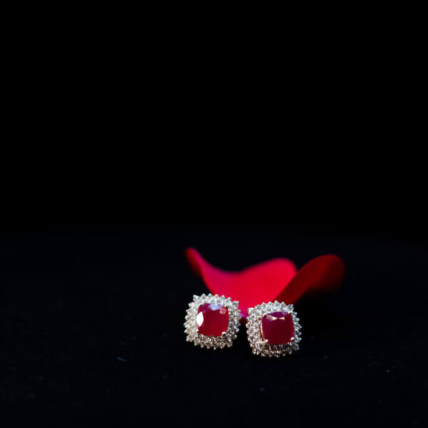 (Diamond) Ruby Halo Earrings