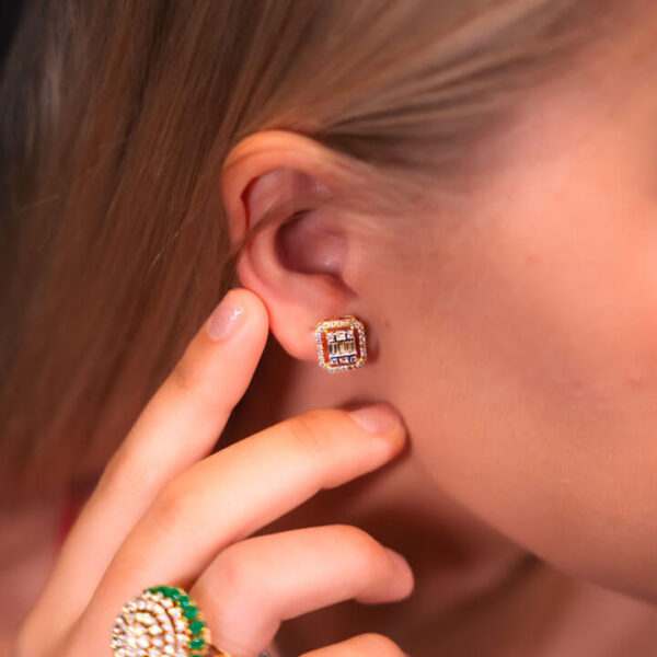 Gold) Emerald Cluster Earrings