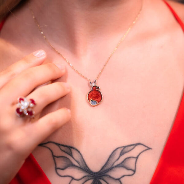 Red Enamel Oval Pendant
