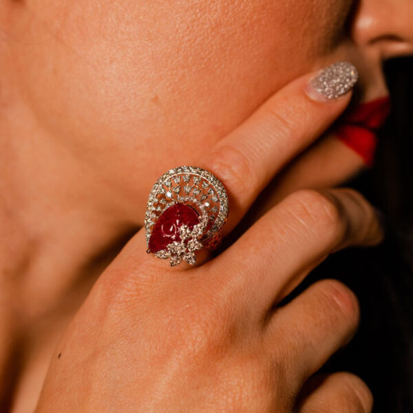 Red Statement Halo Ring