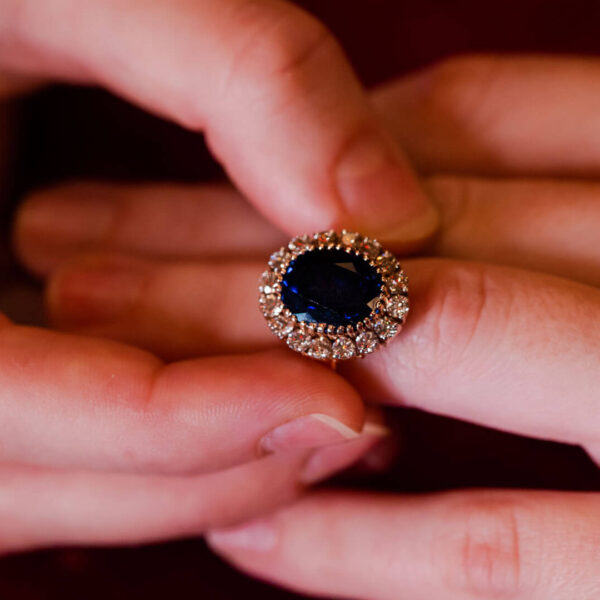 Regal Sapphire Halo Ring