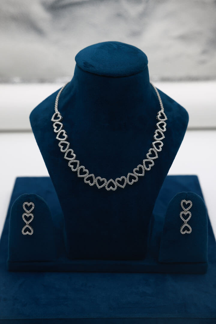 Heart Silver Necklace Set